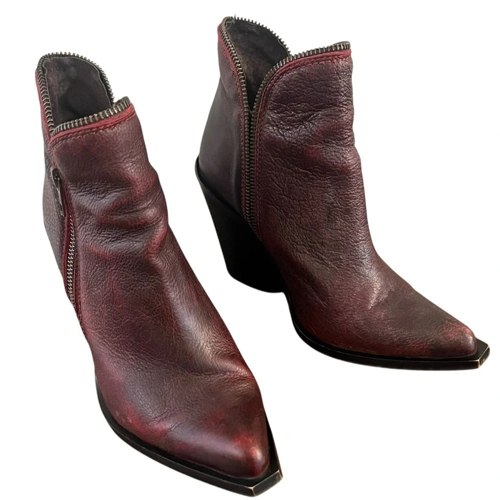 Jeffrey Campbell Burgundy Red Leather Western Cowboy Ankle Bootie Boot SZ 6.5